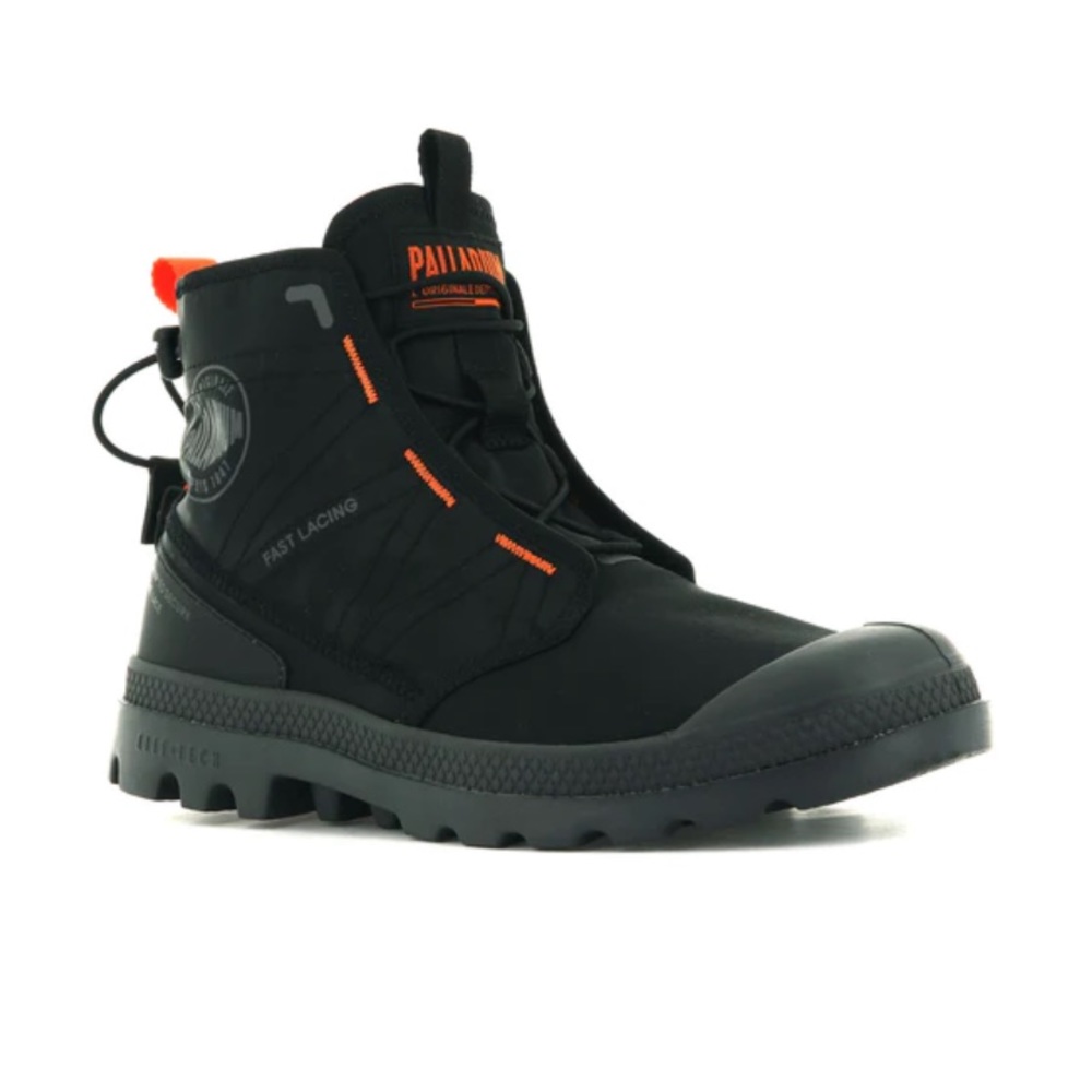 Palladium Women's Black Ankle Boot with Orange Accents